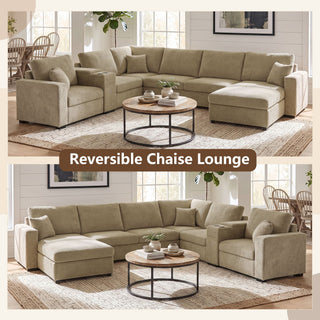 Modular 5 Seat U-Shape Sectional Sofa With Chaise Lounge, Built In Cup Holders And Storage Drawer