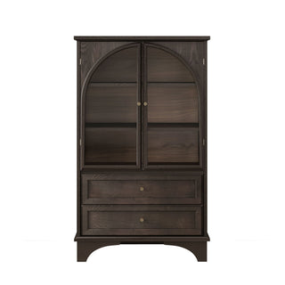 Glass Door Display Case With 2 Drawers And Adjustable Shelf
