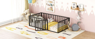 Metal Floor Bed Frame With Fence And Door
