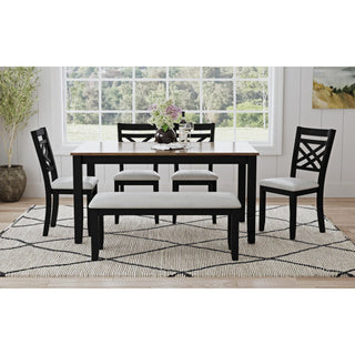 Brooks - 6 Piece Dining Set With Table, 4 Wood Back And Upholstered Seat Chairs, And Bench