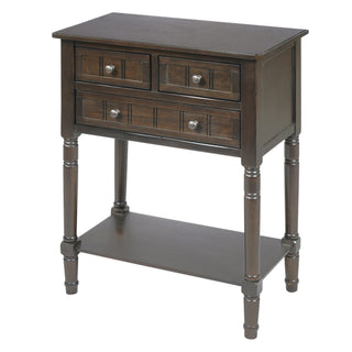Narrow Console Table With 3 Storage Drawers And Bottom Shelf - Brown
