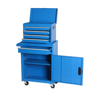 Tool Chest, 5 Drawer Rolling Tool Storage Cabinet With Detachable Top Tool Box, Liner, Universal Lockable Wheels, Adjustable Shelf, Locking Mechanism, Metal Tool Cart For Garage Workshop