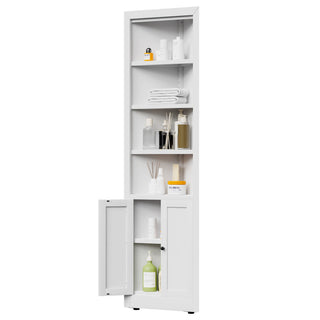 Tall Corner Storage Cabinet With 2 Doors, 5-Tier With Adjustable Shelve, Freestanding - White