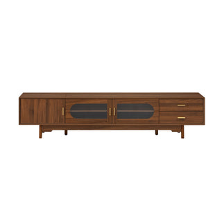 Modern TV Stand With Fluted Glass Doors & 2 Drawers