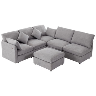 Sectional Sofa Modular U-Shaped With Ottoman & USB Ports
