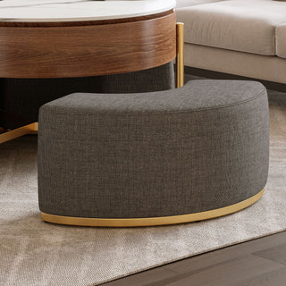 Lift Top Round Coffee Table With Hidden Storage, 3 Upholstered Nesting Ottomans - Brown / Gray / Golden / White