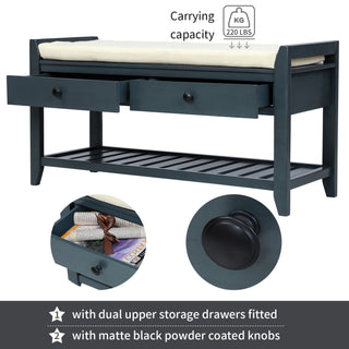 Multipurpose Entryway Shoe Rack With Cushioned Seat And Drawers