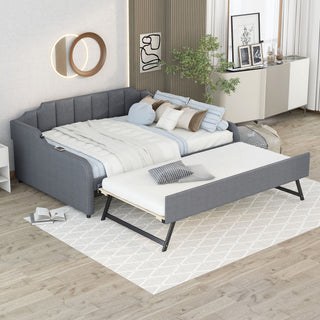 Full Size Upholstered Daybed With Trundle And USB Charging - Gray