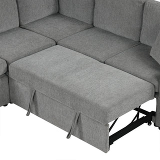 Modern U-Shaped Sectional Sofa Convertible Pull-Out Sofa Bed With USB Ports And Cup Holders