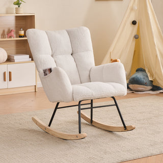 Teddy Fabric Rocking Gilder Nursery Chair For Living Room Indoor - Ivory