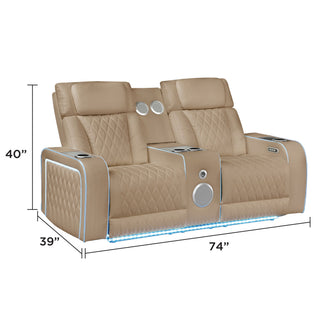 Electra - Power Reclining Loveseat With Power Headrests, Console, Speakers, Massage, LED Lighting And USB Control
