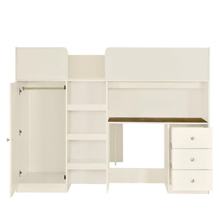 Loft Bed With Built In Wardrobe, Desk, Shelves, And Drawers
