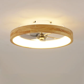 Ceiling Fans With Lights And Remote, 3000 - 6500K Dimmable Flush Mount LED Fan Light, 6 Speeds, Quiet DC Motor For Living Room - Matte White / Natural Wood