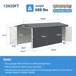 Outdoor Storage Shed, Metal Garden Shed Backyard Utility Tool House Building With 2 Doors And 4 Vents For Car, Truck, Bike, Garbage Can, Tool, Lawnmower