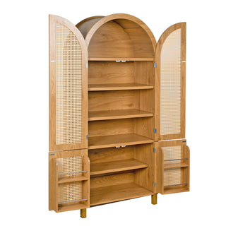 Tall Arched Cabinet With Rattan Doors & Adjustable Shelves
