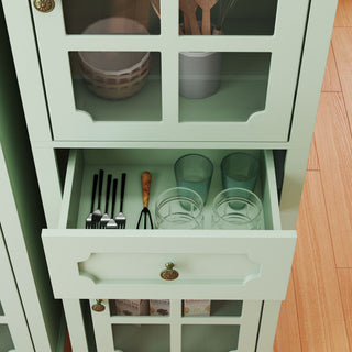 Storage Cabinet, Freestanding Curio Cabinet With Grid Doors & Drawer, Pantry Display Cabinet For Kitchen