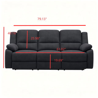 3 Seat Manual Reclining Sofa With Deep Recline - Black
