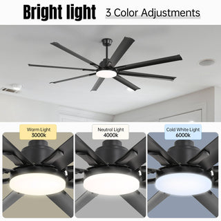 72" Large Design Ceiling Fan With Smart Remote Control, 6 Wind Speed DC Motor For Living Room - Black
