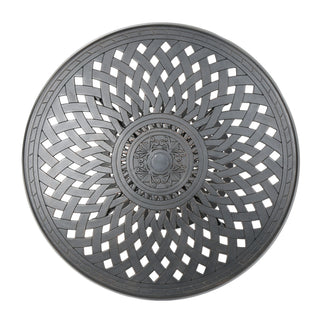 Elegant Cast Aluminum Round Bar Table With Romantic Filigree Design - Copper