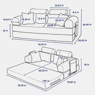 Convertible Sleeper Sofa Bed, Foldable Multi Functional Couch For Living Room - White