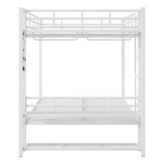 Bunk Bed With Storage Shelves, Clothes Hooks, LED Light
