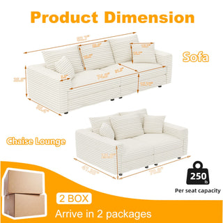 Deep Seat Convertible Sofa With Soft Pillows And Ottomans