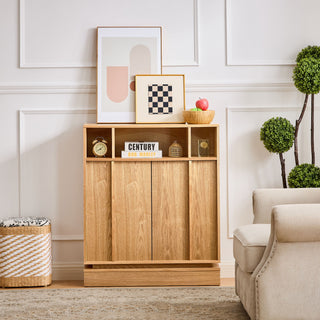 Fluted Sideboard Buffet Cabinet With 2 Doors And Adjustable Shelf, Storage Cabinet For Entryway