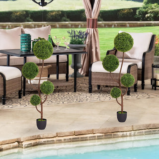Artificial Boxwood Topiary Tree Triple Ball Shaped Faux Plant 150 Cm - Green