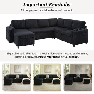 Convertible U-Shaped Sectional Sofa Bed With USB Ports And Storage