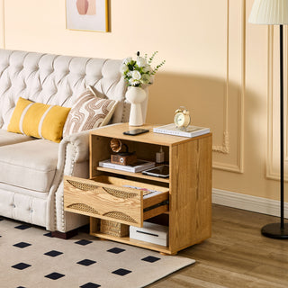 Nightstand With USB Ports & Outlet Hole, End Table With Drawer