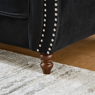 Chesterfield 3 And 2 Seater Upholstery Sofa With Roll Armrest & Nailhead Fabric Couch