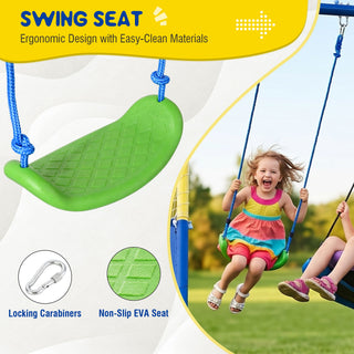 5 In 1 Kids Swing Set With Saucer Swing, Belt Swing, Basketball Hoop & Soccer Goal - Blue / Yellow