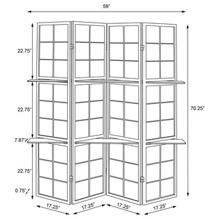 4 Panel Folding Screen With Shelves - Brown