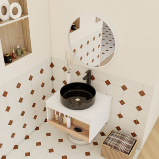Floating Bathroom Vanity With Vessel Sink With Open Shelf Storage