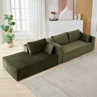 Compression Sectional Couch With Comfy Chaise, Boneless L Shape Sofa With Deep Seat