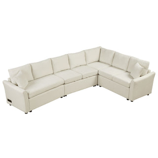 L-Shaped Sofa Convertible Sofa Bed Pull Out Sofa Sleeper With Two Back Pillows, Two USB Ports And Two Power Sockets For Living Room