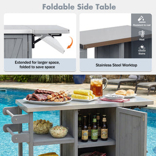 Foldable Outdoor Kitchen Island With Storage Cabinet
