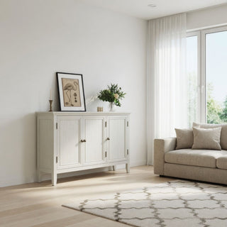 3 Door Buffet Cabinet With Adjustable Shelves - Matte White / Grayish