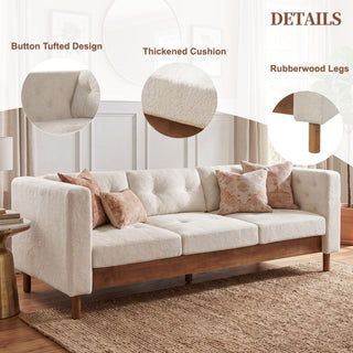 3 Seater Sofa With Square Arms, Tufted Pillow Back For Living Room