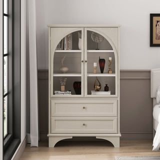 Glass Door Display Case With 2 Drawers And Adjustable Shelf