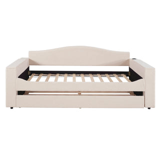 Upholstered Daybed With Storage Armrests, Trundle And Latest Integrated tooth Audio System