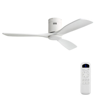 52" Flush Mount Ceiling Fan With Remote, No Light, 3 Blades, 6 Speed DC Motor For Indoor Patio - White