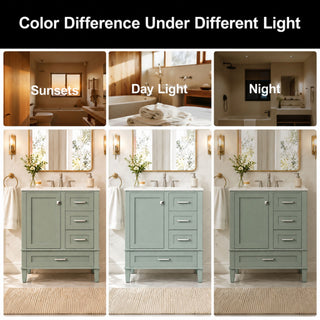 Bathroom Vanity With Sink, Soft Closing Door And Drawers - Light Green