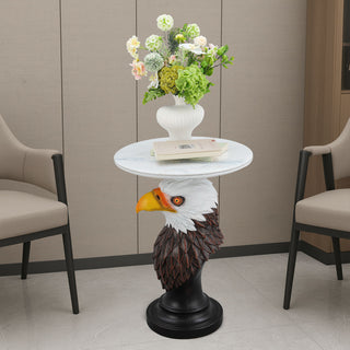 Eagle Head Accent Table, Animal Statue End Tables For Living Room - Brown / Antique White