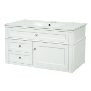 Modern Wall Mounted Floating Cabinet With Double Drawer And Sink