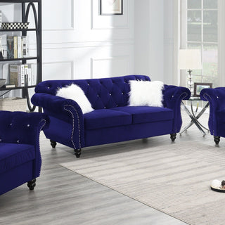 Upholstered Sofa Set With Crystal Tufted Seat And Nailhead Trim, 2 Piece Living Room Furniture - Indigo