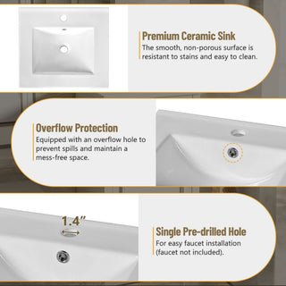 Elegant Bathroom Vanity With Ceramic Sink, Soft Close Door, Adjustable Shelf
