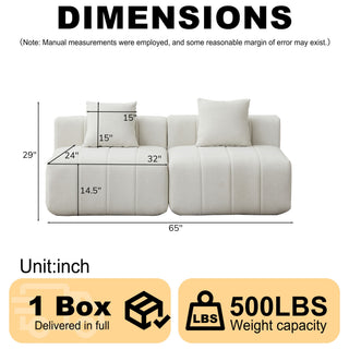 Modular Sectional Sofa With 2 Pillows, Symmetrical Design
