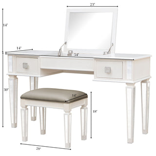 Mirrored Vanity Desk With Drawers And Stool, Flip Up Dressing Table Set For Makeup Room