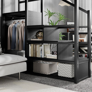 Loft Bed With Storage Shelves, Wardrobe